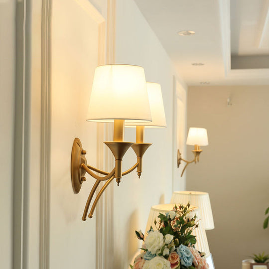 Retro Style Fabric Wall Light Fixture for Corridor - Tapered Shade Wall Mount Light