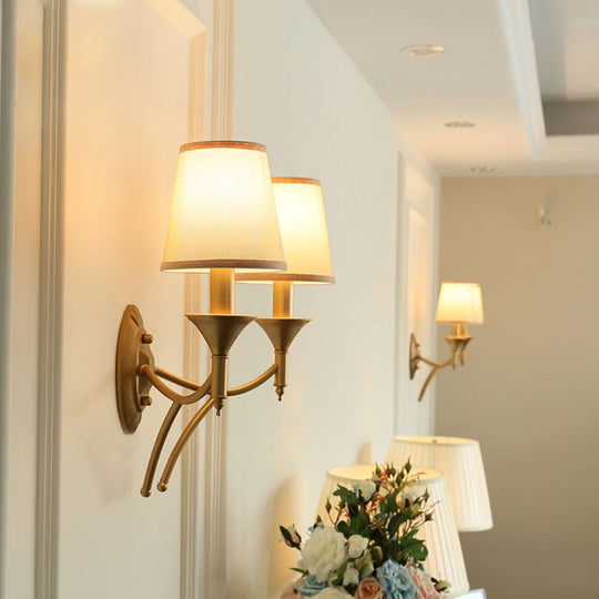 Retro Style Fabric Wall Light Fixture for Corridor - Tapered Shade Wall Mount Light