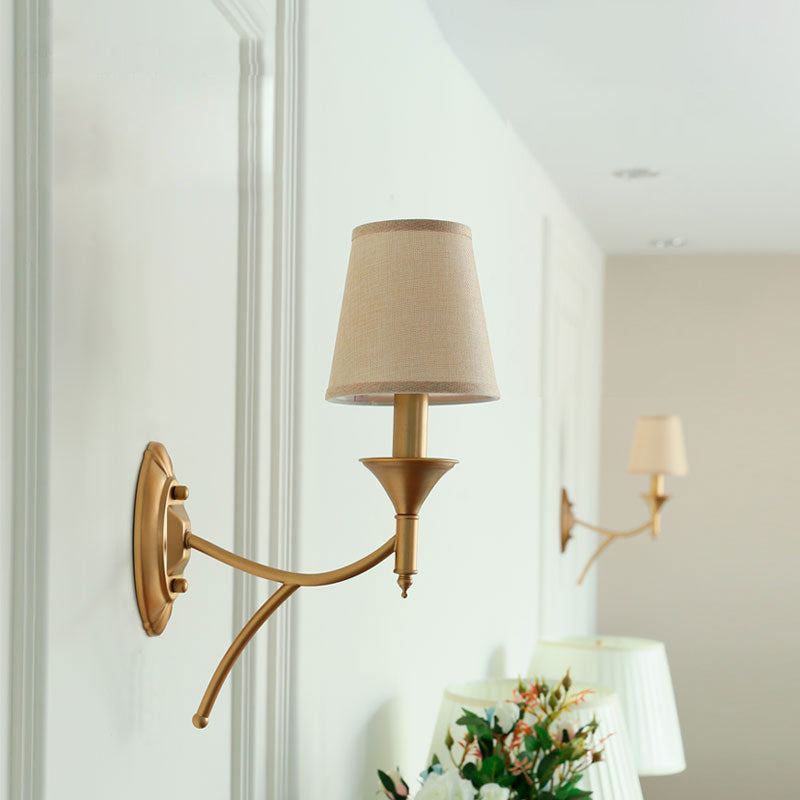 Retro Style Fabric Wall Light Fixture for Corridor - Tapered Shade Wall Mount Light