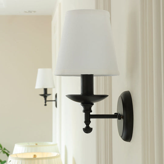 Simplicity Candelabra Metal Wall Light with Fabric Shade - White Bucket Design