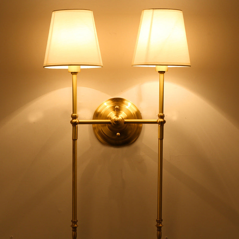 Brass Wall-Mounted Corridor Light with Bucket Shade Fabric
