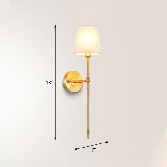 Brass Wall-Mounted Corridor Light with Bucket Shade Fabric