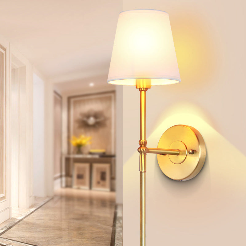 Brass Wall-Mounted Corridor Light with Bucket Shade Fabric