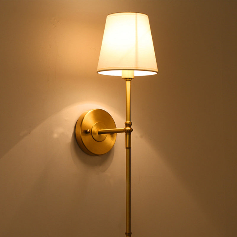 Brass Wall-Mounted Corridor Light with Bucket Shade Fabric