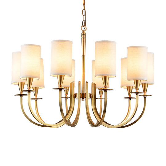 Sleek Cylinder Fabric Chandelier in Brass - Minimalist Living Room Pendant Fixture