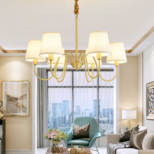 Brass Fabric Bucket Shade Suspension Light - Simplicity Chandelier for Living Room