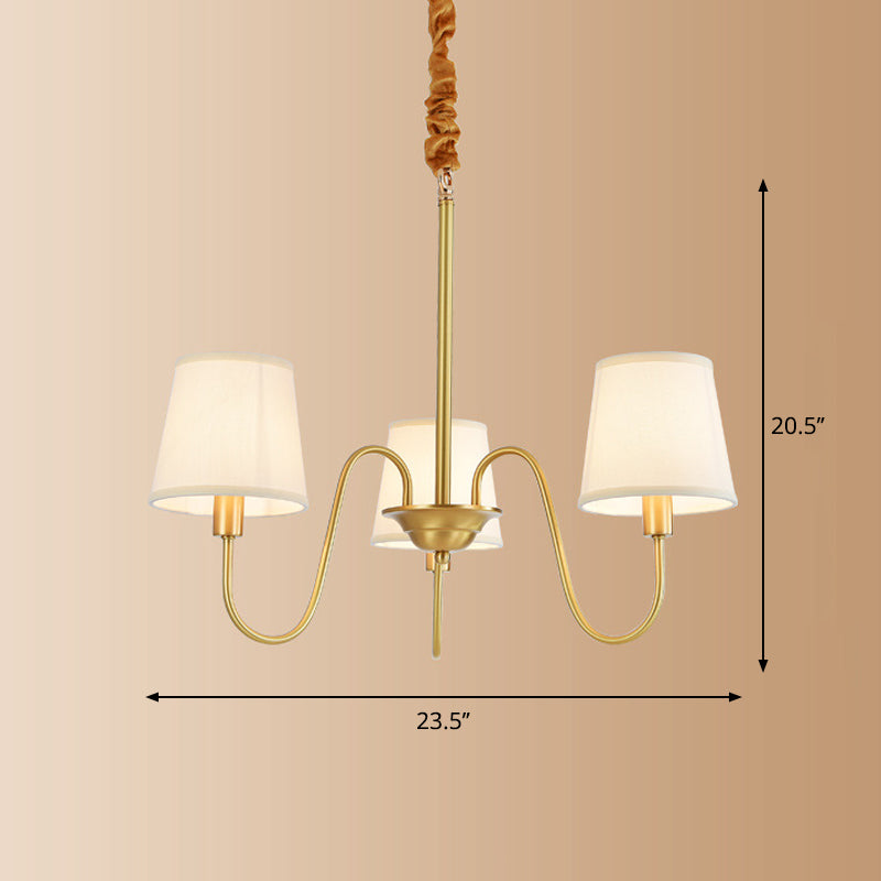 Brass Fabric Bucket Shade Suspension Light - Simplicity Chandelier for Living Room