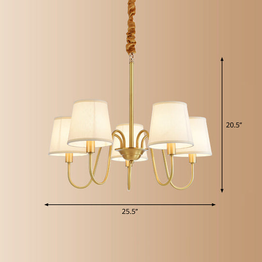 Brass Fabric Bucket Shade Suspension Light - Simplicity Chandelier for Living Room
