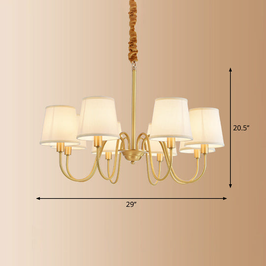 Brass Fabric Bucket Shade Suspension Light - Simplicity Chandelier for Living Room