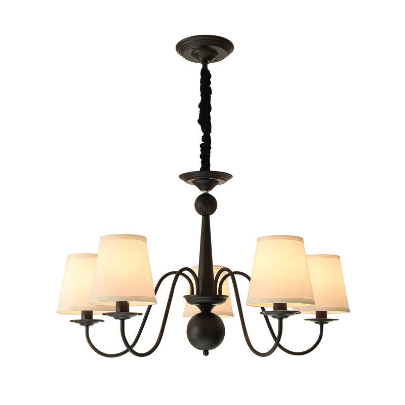 Classic Style Black Fabric Pendant Light for Living Room with Tapered Shade - Chandelier Lighting