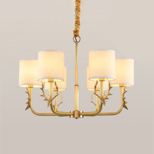Vintage Deer Accent Cylindrical Fabric Chandelier Pendant Light for Living Room