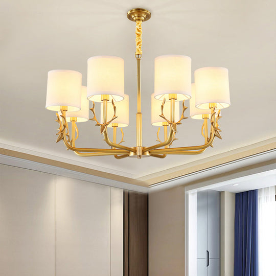 Vintage Deer Accent Cylindrical Fabric Chandelier Pendant Light for Living Room
