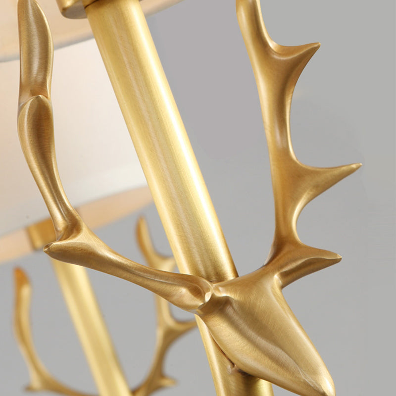 Vintage Deer Accent Cylindrical Fabric Chandelier Pendant Light for Living Room