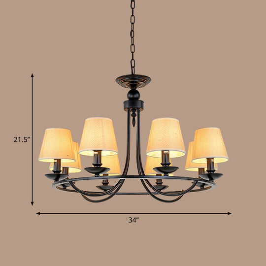 Traditional Living Room Ceiling Chandelier with Bucket Shade Fabric - Elegant Lighting Fixture