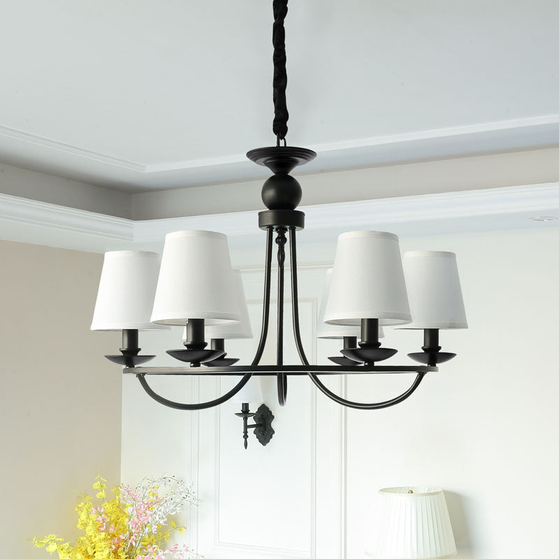 Vintage Tapered Drum Chandelier Pendant Light - Black Fabric - for Living Room