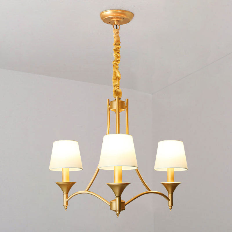 Minimalist Candlestick Chandelier: Metallic Pendant Light with Tapered Fabric Shade