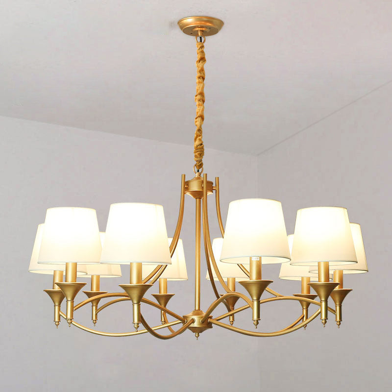 Minimalist Candlestick Chandelier: Metallic Pendant Light with Tapered Fabric Shade
