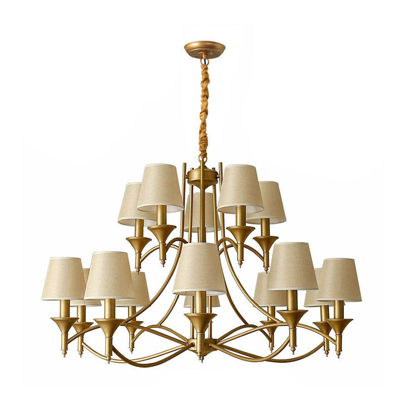 Minimalist Candlestick Chandelier: Metallic Pendant Light with Tapered Fabric Shade