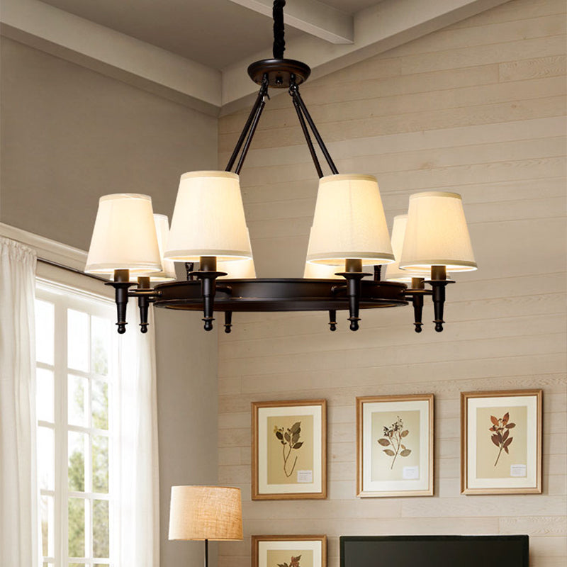 Simplicity Living Room Chandelier: Stylish Fabric Suspension Light with Bucket Shade