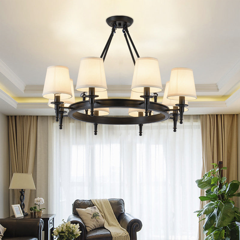 Metallic Candlestick Chandelier Pendant Light with Bucket Fabric Shade - Classic Lighting for Living Room