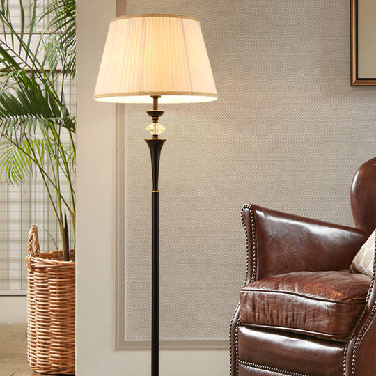 Traditional White Bucket Pleated Fabric Floor Lamp, Stand Up Lighting for Living Room