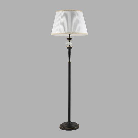 Traditional White Bucket Pleated Fabric Floor Lamp, Stand Up Lighting for Living Room