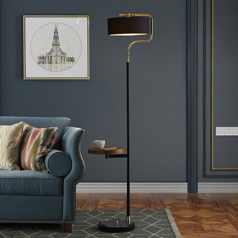 Classic Drum Shade Standing Floor Lamp with Fabric Shade - Black