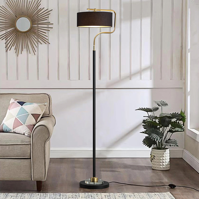 Classic Drum Shade Standing Floor Lamp with Fabric Shade - Black