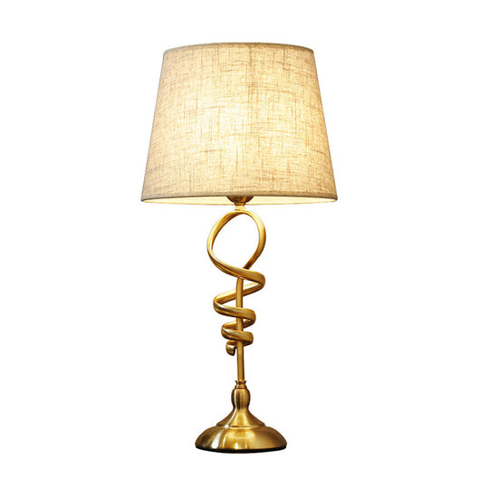 Classic Spiral Metallic Nightstand Lamp with Pleated Fabric Shade - 1 Head Table Lighting