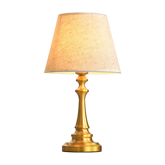 Empire Shade Table Lamp with Baluster Base in Brass - Traditional Single Fabric Nightstand Lighting