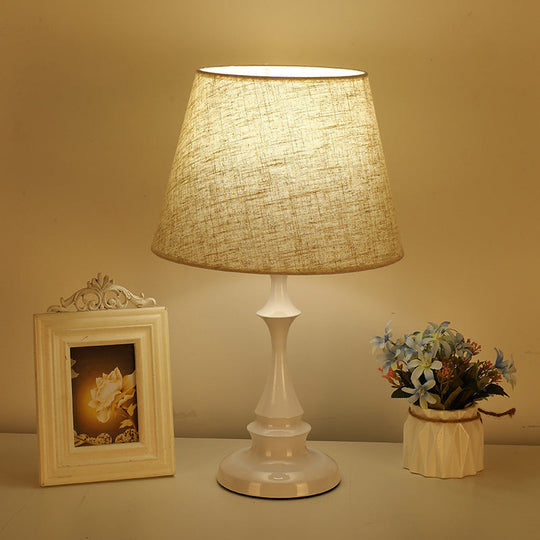 Iron Nightstand Lamp: Minimalistic 1-Light Bedside Table Light with Tapered Fabric Shade