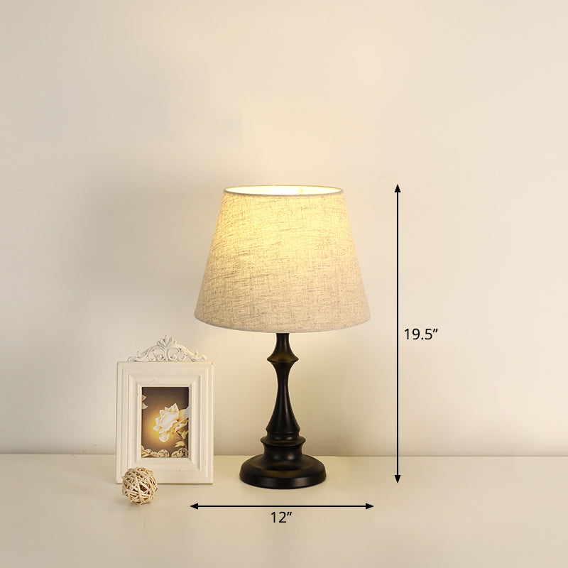Iron Nightstand Lamp: Minimalistic 1-Light Bedside Table Light with Tapered Fabric Shade