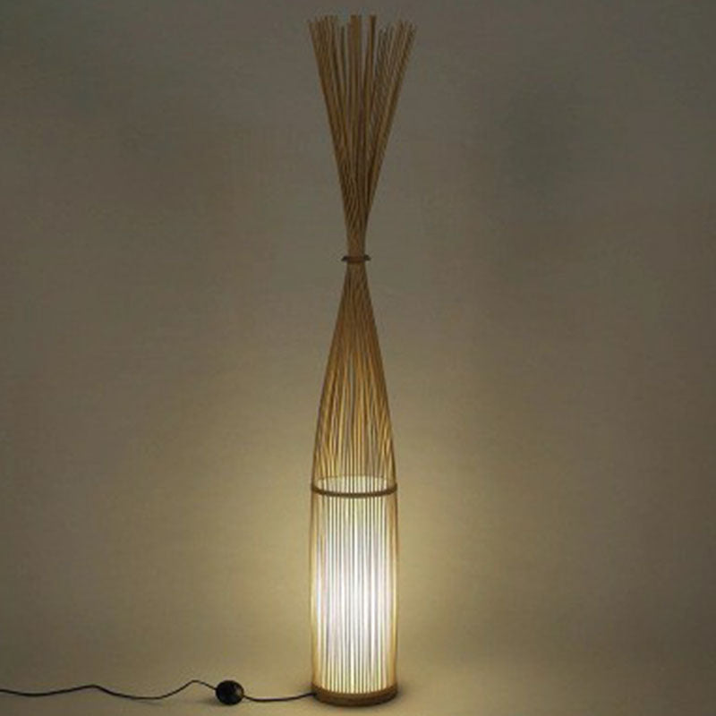Handwoven Bamboo Standing Light - Asian Inspired Floor Lighting for Living Room
