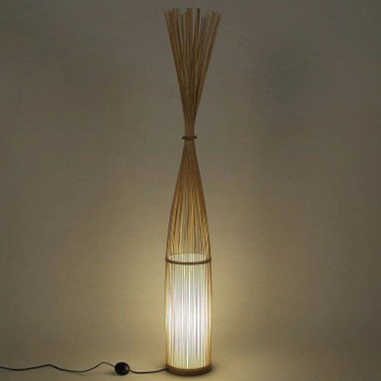 Handwoven Bamboo Standing Light - Asian Inspired Floor Lighting for Living Room
