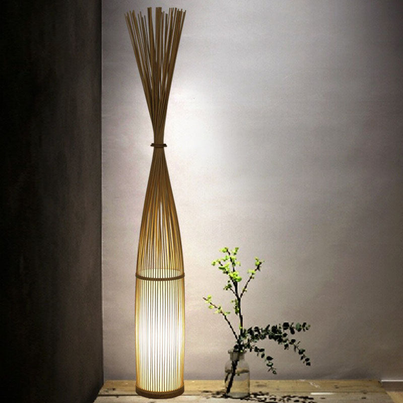 Handwoven Bamboo Standing Light - Asian Inspired Floor Lighting for Living Room