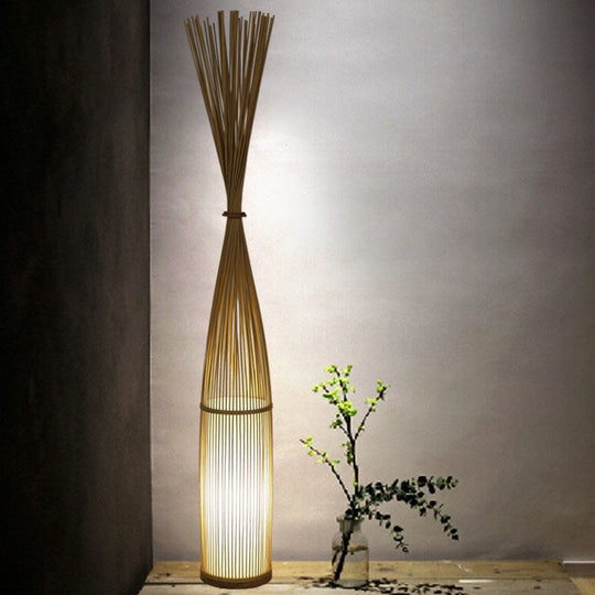 Handwoven Bamboo Standing Light - Asian Inspired Floor Lighting for Living Room