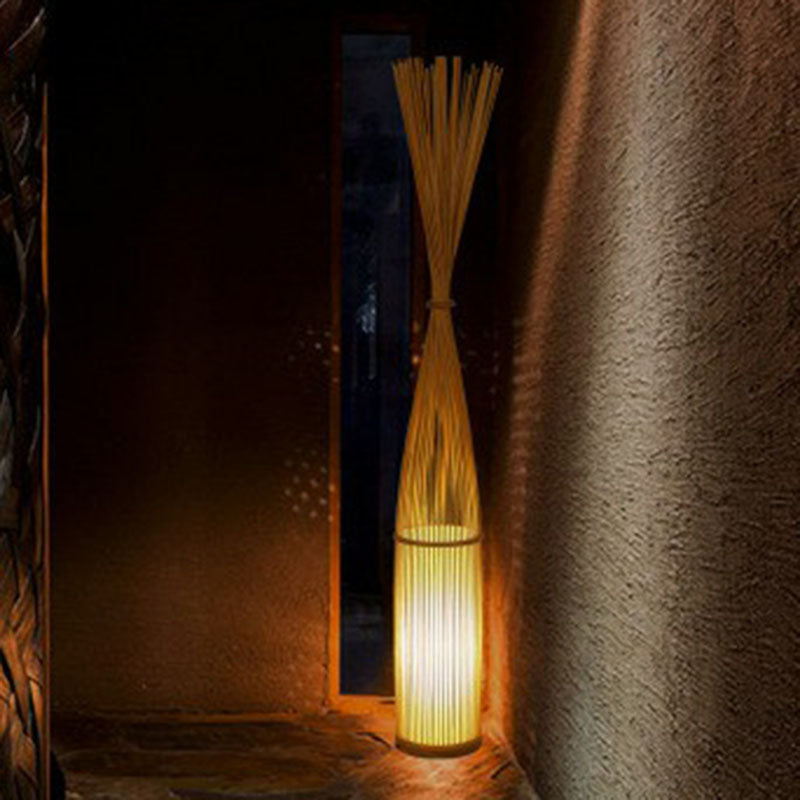 Handwoven Bamboo Standing Light - Asian Inspired Floor Lighting for Living Room
