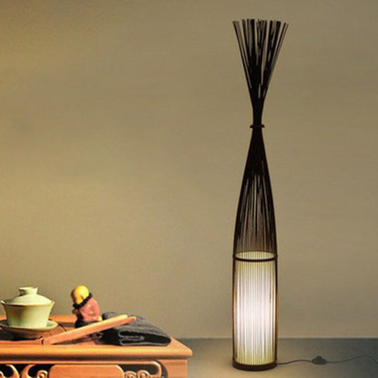 Handwoven Bamboo Standing Light - Asian Inspired Floor Lighting for Living Room
