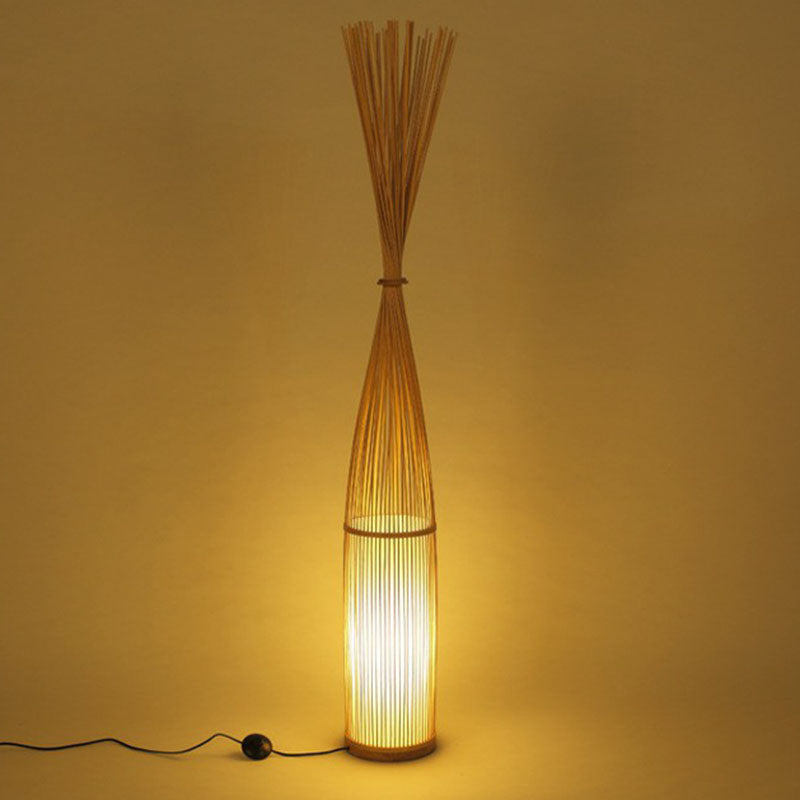 Handwoven Bamboo Standing Light - Asian Inspired Floor Lighting for Living Room