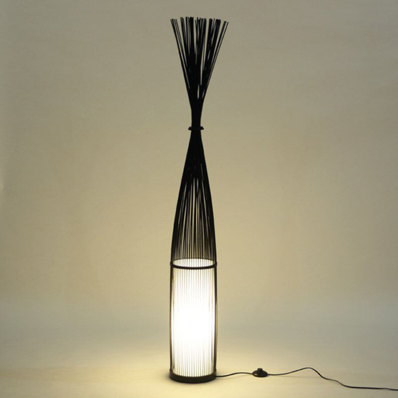 Handwoven Bamboo Standing Light - Asian Inspired Floor Lighting for Living Room