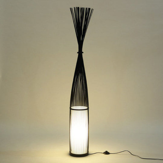 Handwoven Bamboo Standing Light - Asian Inspired Floor Lighting for Living Room