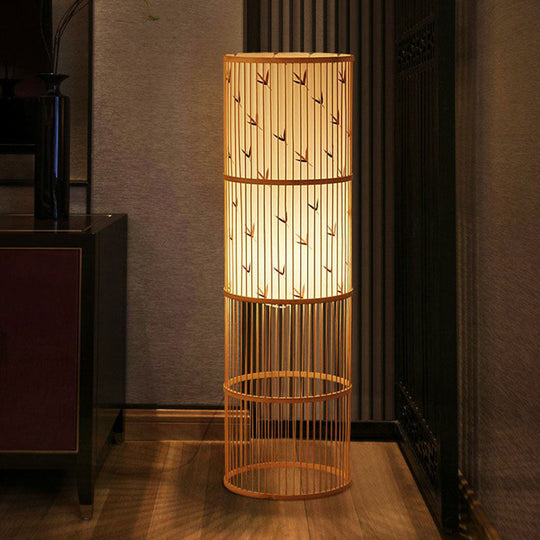 Modern Bamboo Floor Lamp - Single Cylindrical Standing Light for Living Room