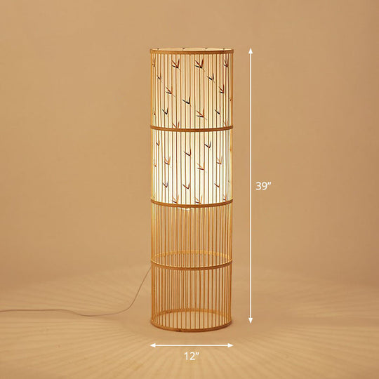 Modern Bamboo Floor Lamp - Single Cylindrical Standing Light for Living Room