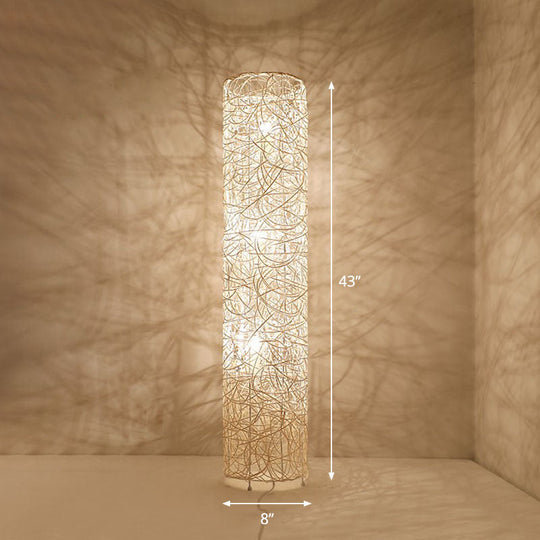 Handcrafted Asian Style Rattan Tea Room Floor Lamp with 3 Shade Heads