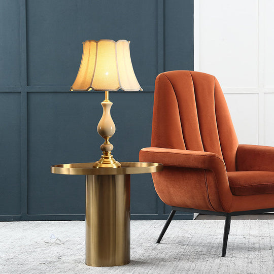 White Fabric Scalloped Bell Table Lamp - Simplicity Design, Ceramic Decor