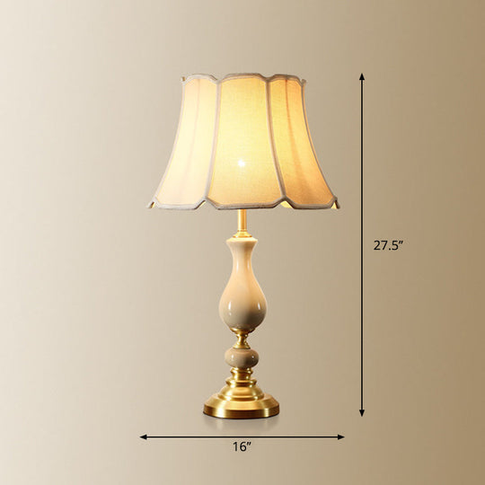 White Fabric Scalloped Bell Table Lamp - Simplicity Design, Ceramic Decor