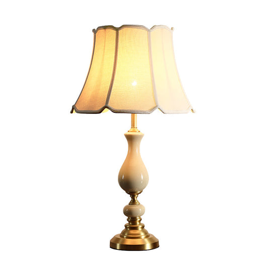White Fabric Scalloped Bell Table Lamp - Simplicity Design, Ceramic Decor