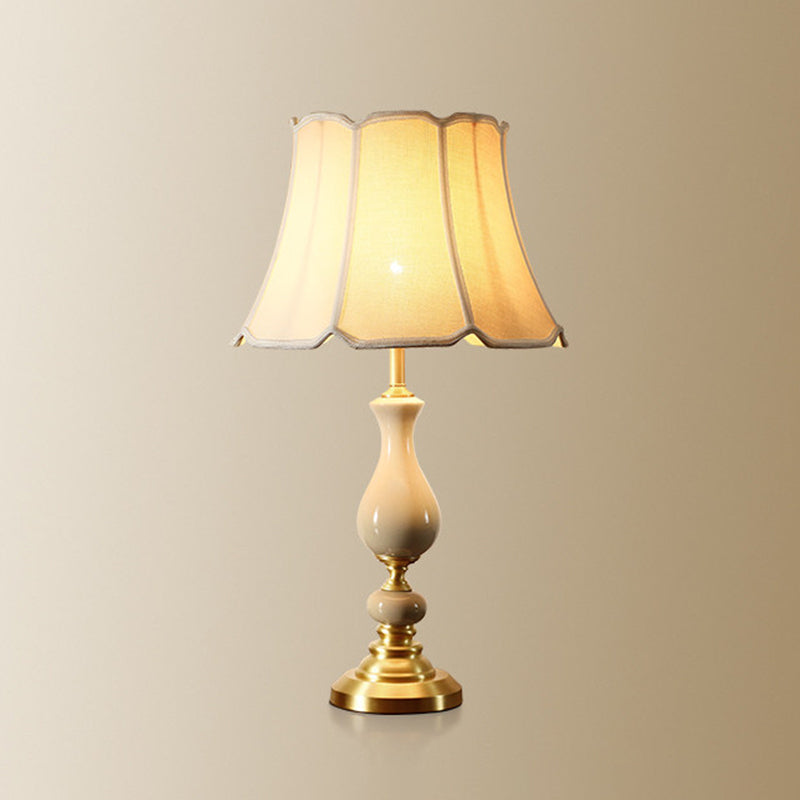 White Fabric Scalloped Bell Table Lamp - Simplicity Design, Ceramic Decor
