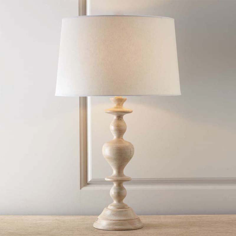 White Resin Base Fabric Nightstand Lamp with Classic Tapered Design