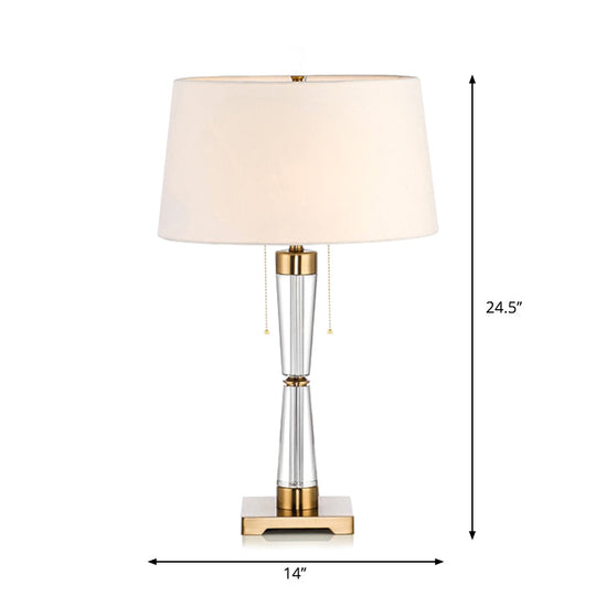 Modern Fabric Drum Table Lamp with Crystal Base - Tapered Design, White